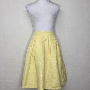 MEANEOR Textured Yellow Midi Skirt with Pleated A-Line Silhouette, Size XS